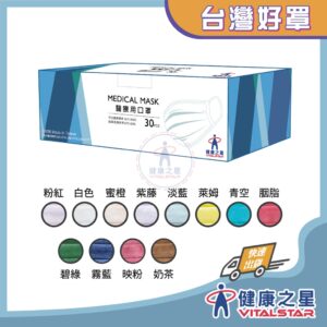 健康之星 醫療用口罩30片/盒 獨特Ω摺法透氣度up!(多色可選)